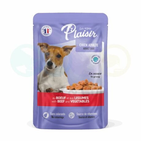 Plaisir Chunks in Gravy for dogs with Beef & Vegetables 100g