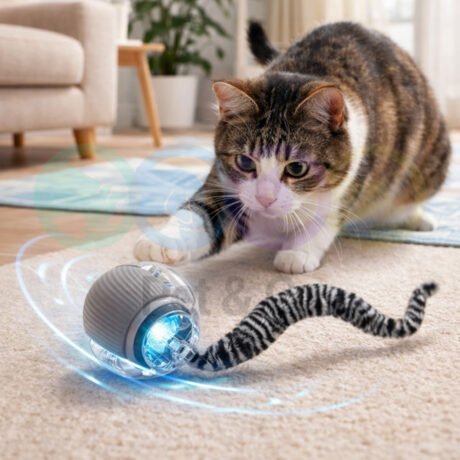 Cat Toy Self-Rolling Ball with Lights & Short Tail