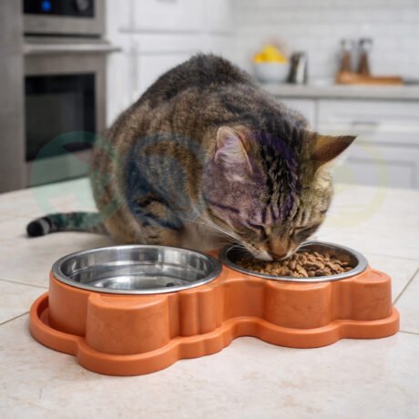 Stainless Steel Duo Bowl with Plastic Stand for Cats 2×250ml