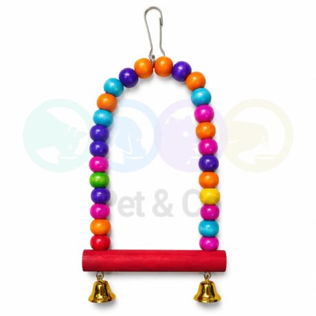 Bird Colorful Wooden Beaded Swing Perch Toy with Bells