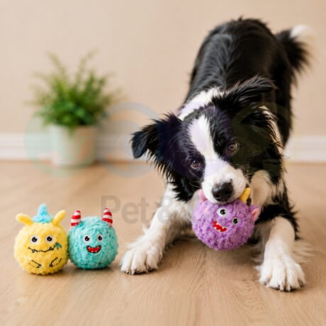 Dog Toy Plush Monster with Spiky Squeaky Ball