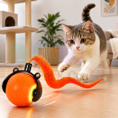 Interactive Rolling Cat Toy with Plush Tail