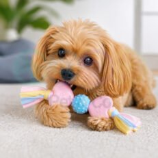 Dog Toy TPE hearts & ball with cotton ribbon