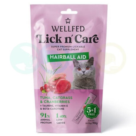 Wellfed Lick n' Care Treats for Hairball Aid with Tuna 6×15g
