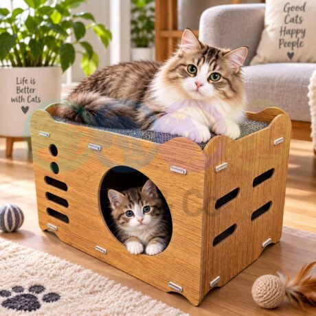 Wooden Cat House with Scratching Top