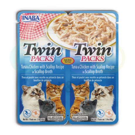 Twin Packs Shredded Chicken with Tuna & Chicken Recipe in Scallop Broth 80g